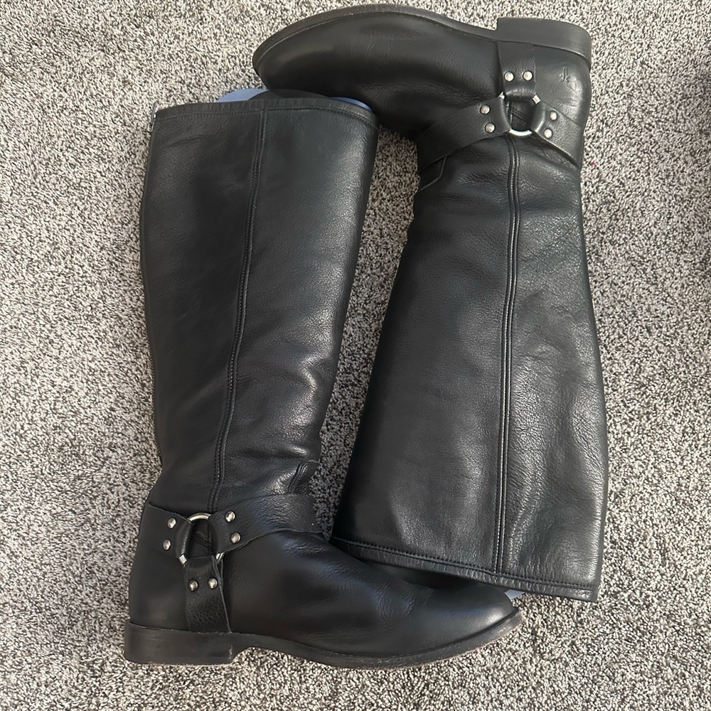 Frye black harness tall boots